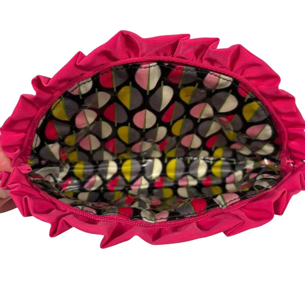 Vera Bradley Large Ruffle Fuchsia Pink Zippered Lined Cosmetic Makeup Bag